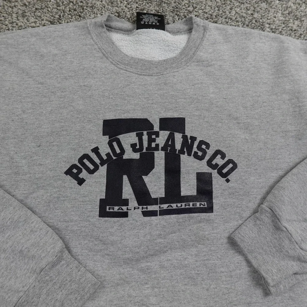 VTG Ralph Lauren Sweater Mens M Gray Polo Jeans Logo Crewneck Sweatshirt USA 90s